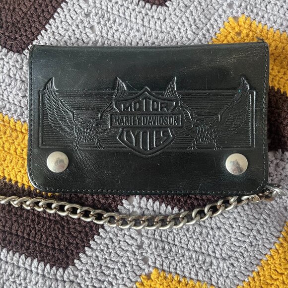 Harley Davidson Genuine Leather Wallet with Chain - Picture 1 of 4